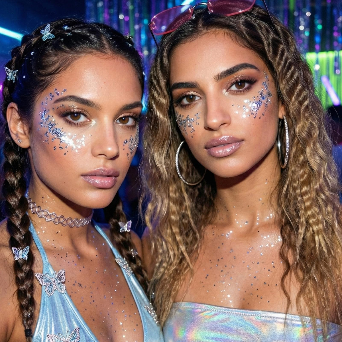 paminify silver glitter in hair parting adding shimmer and styling impact