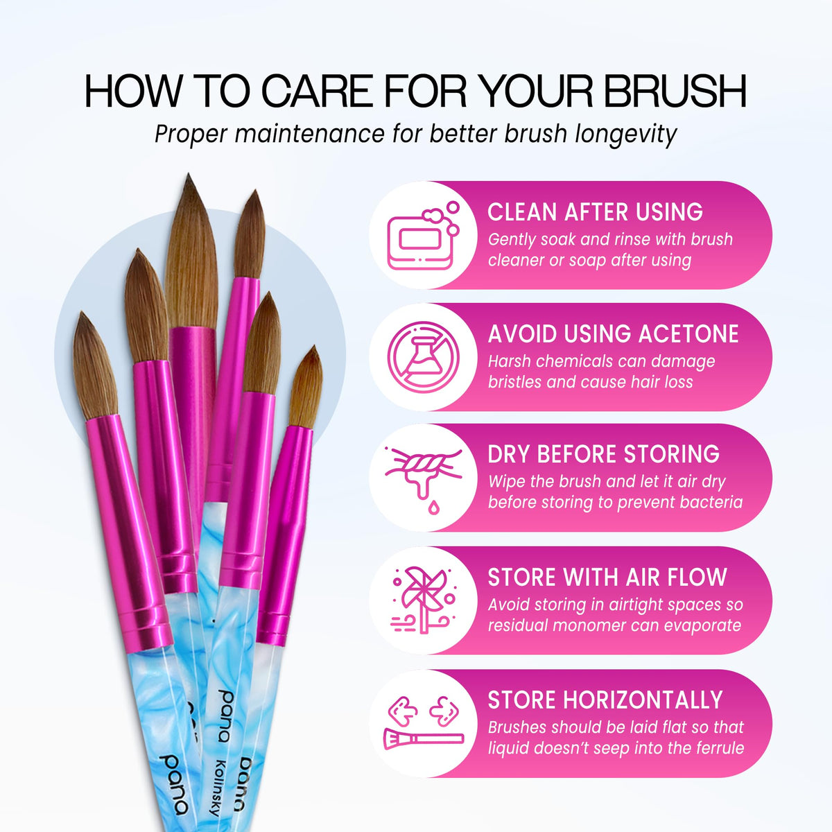 PANA brush in use sculpting an acrylic nail for smoother application