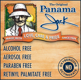 Panama Jack bottle in hand scale view showing the 5.5 oz size convenience