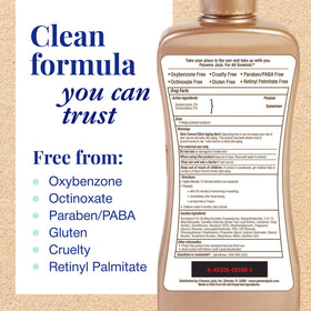 Panama Jack bottle on beach towel showing water-resistant, travel-ready use