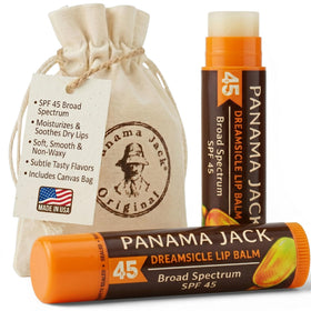 Panama Jack Dreamsicle front packaging showing two SPF 45 lip balms protecting lips