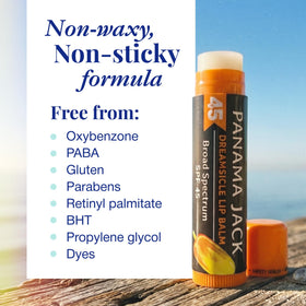 Panama Jack Dreamsicle label ingredient panel highlighting SPF 45 benefit