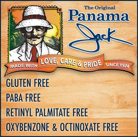Panama Jack lotion texture swiped on white surface demonstrating lightweight, fast-absorbing feel
