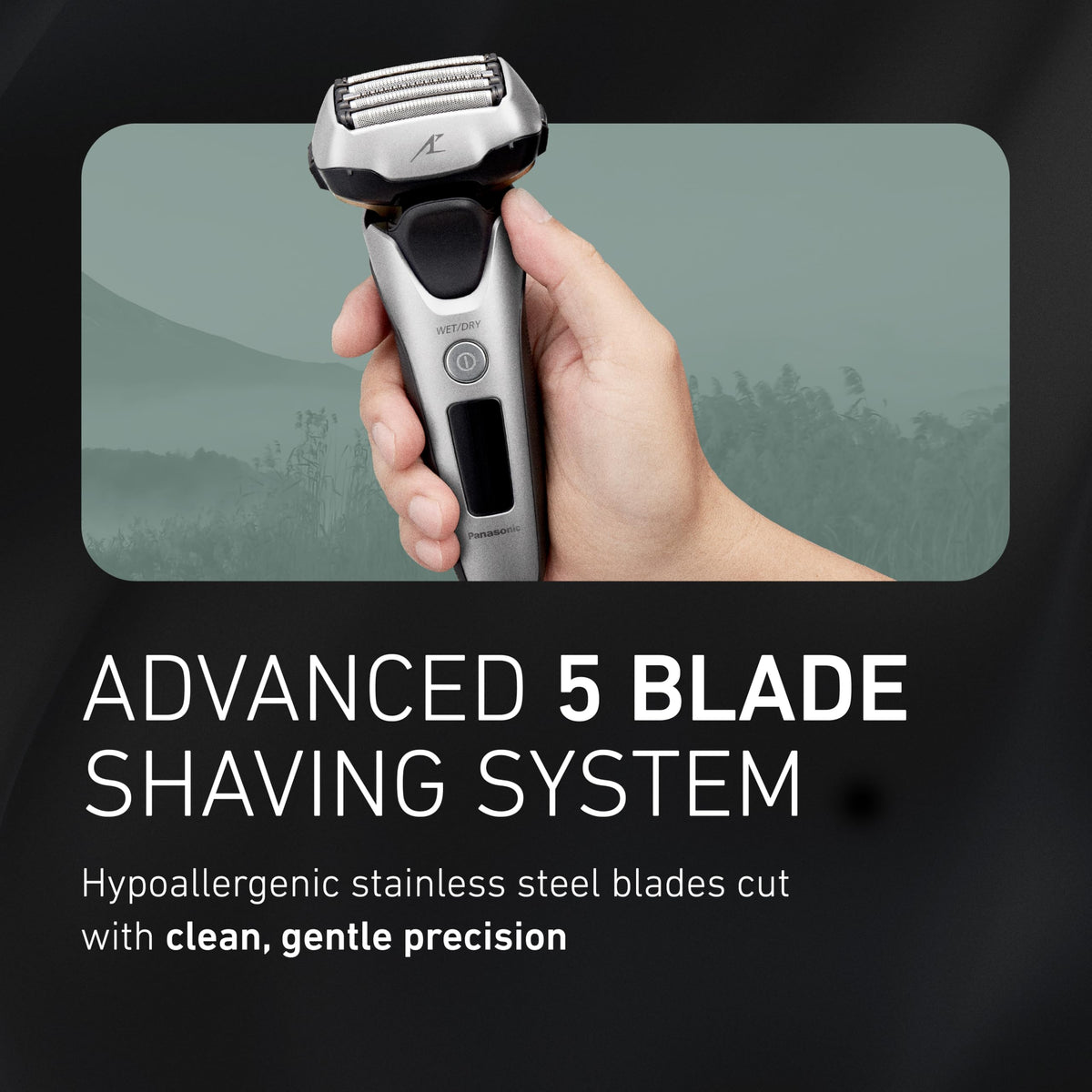 Panasonic ARC5 five-blade foil detail highlighting fast, efficient cutting performance
