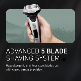 Panasonic ARC5 five-blade foil detail highlighting fast, efficient cutting performance