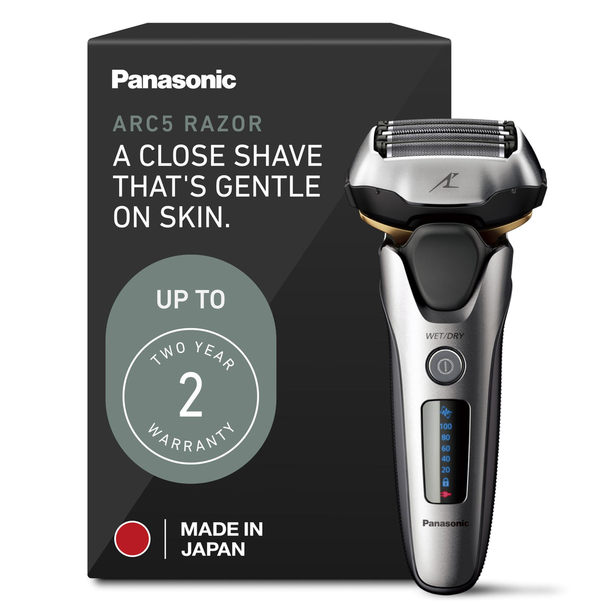 Panasonic ARC5 front angle showing sleek foil head and ergonomic grip for precise handling