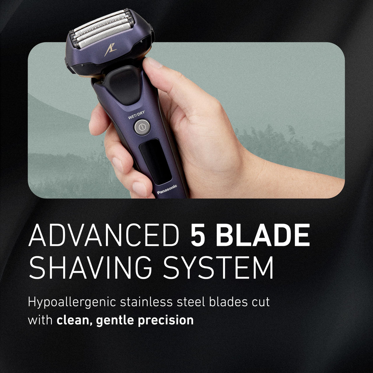 Panasonic ARC5 five-blade system detail highlighting precision blades for cleaner, quicker cuts
