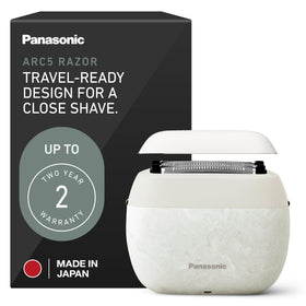 Panasonic ARC5 front view showing compact ergonomic design and five-blade head for precise shaving