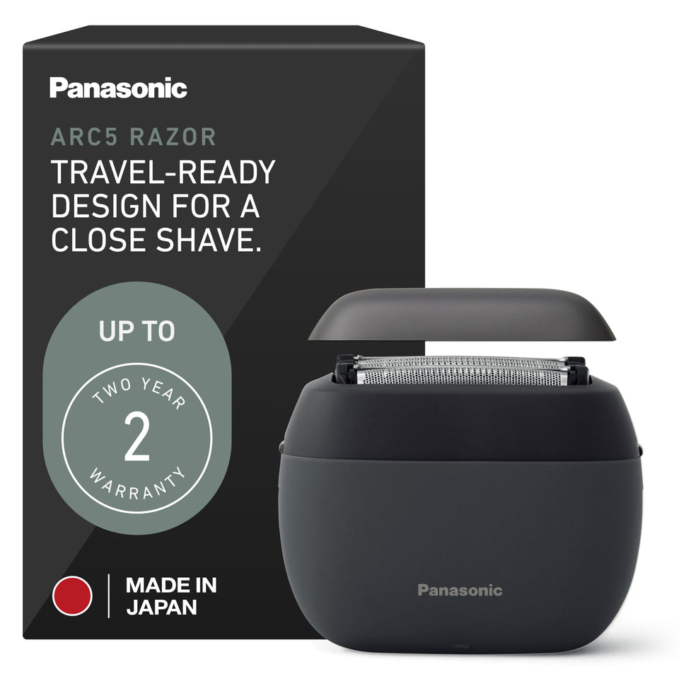 Panasonic ARC5 front view showing five-blade foil and ergonomic grip for precise shaving