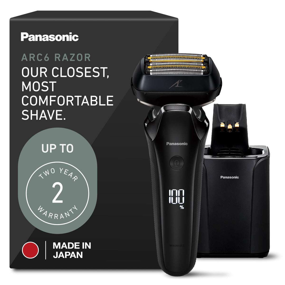 Panasonic ARC6 front view showing six-blade layout and ergonomic grip for precise shaves