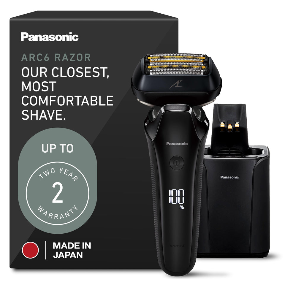 Panasonic ARC6 front view showing six-blade layout and ergonomic grip for precise shaves