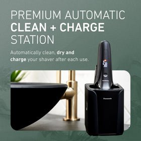 Panasonic ARC6 unboxed with accessories showing included trimmer and charging dock