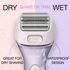 Panasonic bikini comb attachment on the shaver for consistent trimming length