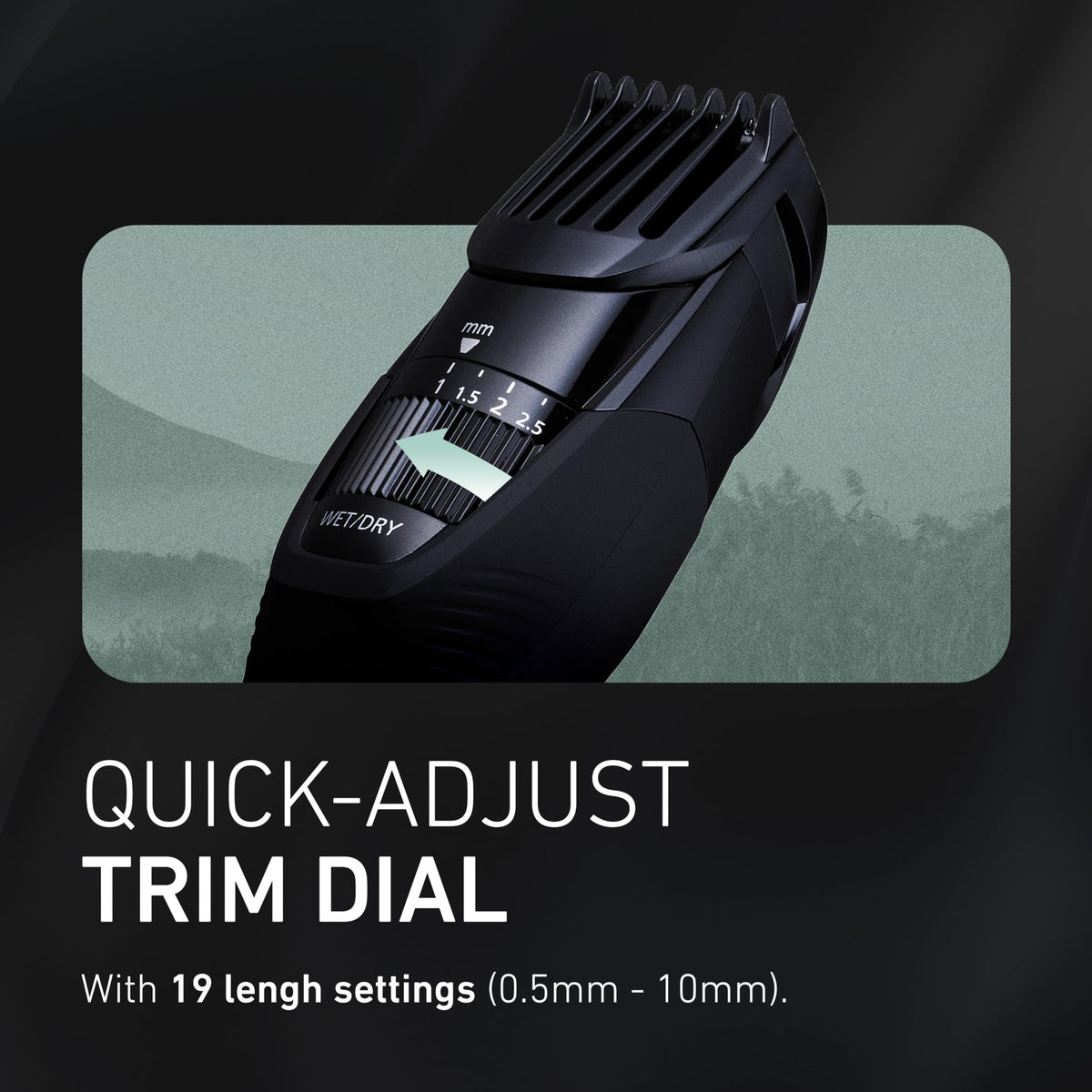 Panasonic blade detail with 45-degree hypoallergenic cutting edge for smooth trims