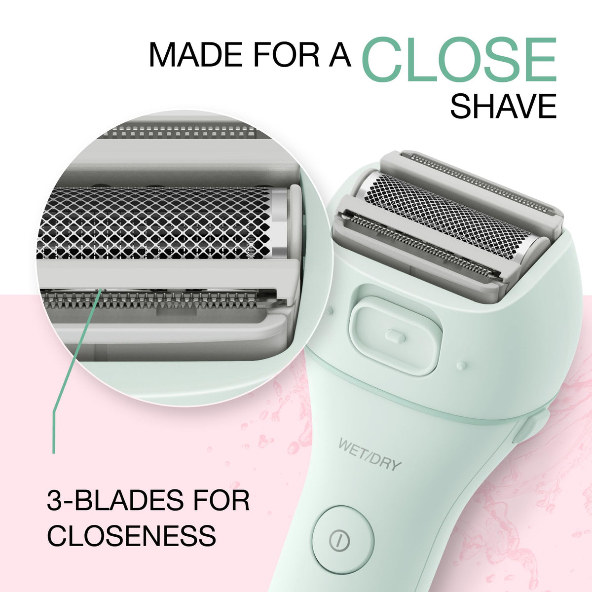 Panasonic close-up of hypoallergenic blades and dual foils for gentle close shave