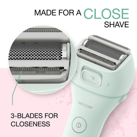 Panasonic close-up of hypoallergenic blades and dual foils for gentle close shave