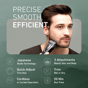 Panasonic acute-angle blade close-up highlighting fast, smooth cutting
