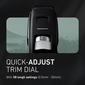 Panasonic set of four comb attachments displayed to show 58 trim settings and versatility