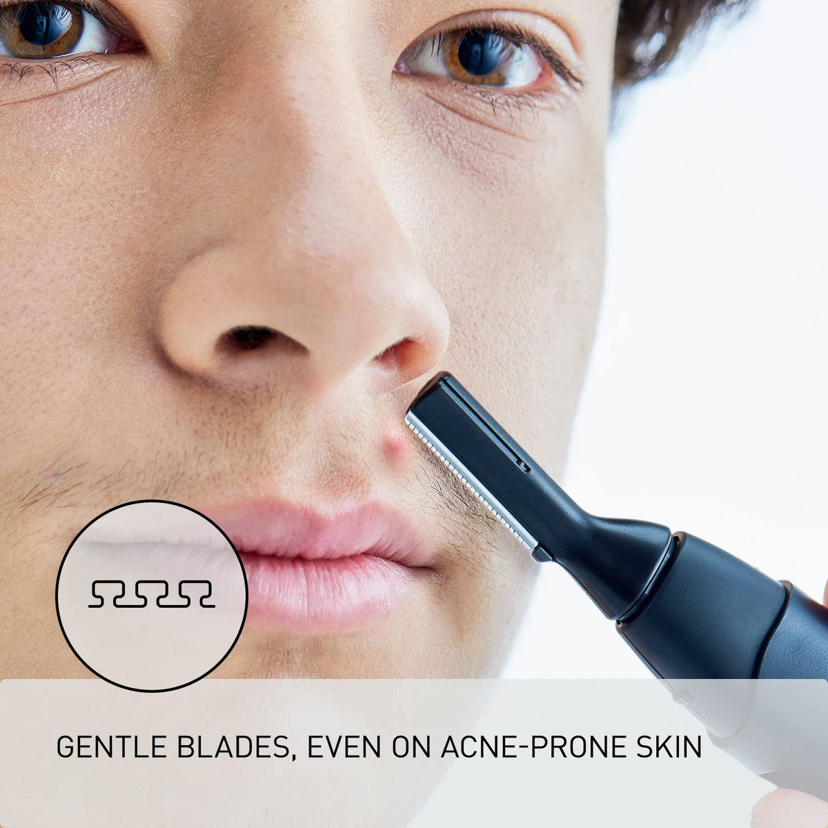 Panasonic eyebrow shaver cover protecting lashes while trimming