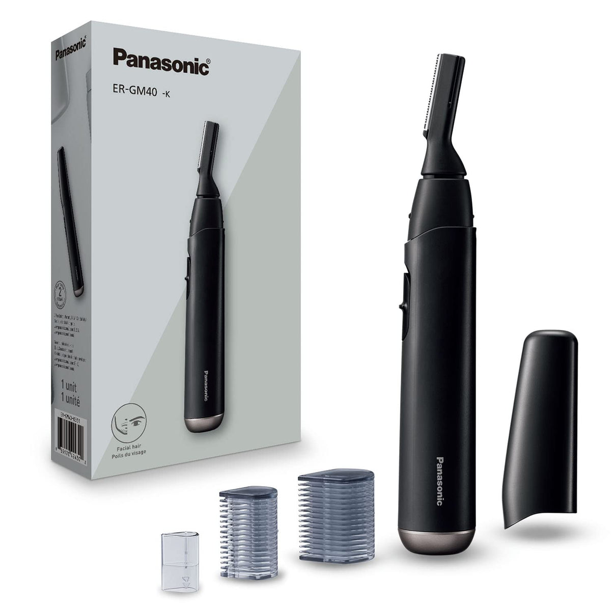 Panasonic trimmer beside a purse showing compact travel-friendly size
