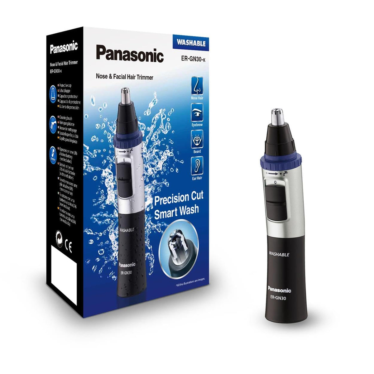 Panasonic ER-GN30 front view showing compact black body and ergonomic grip