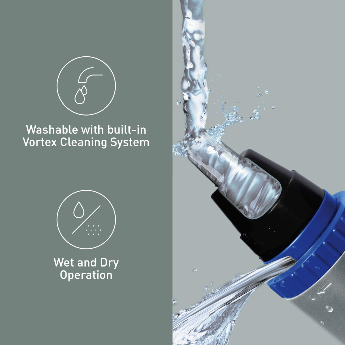 Panasonic ER-GN30 rinsing under tap to show vortex cleaning flushing hair away