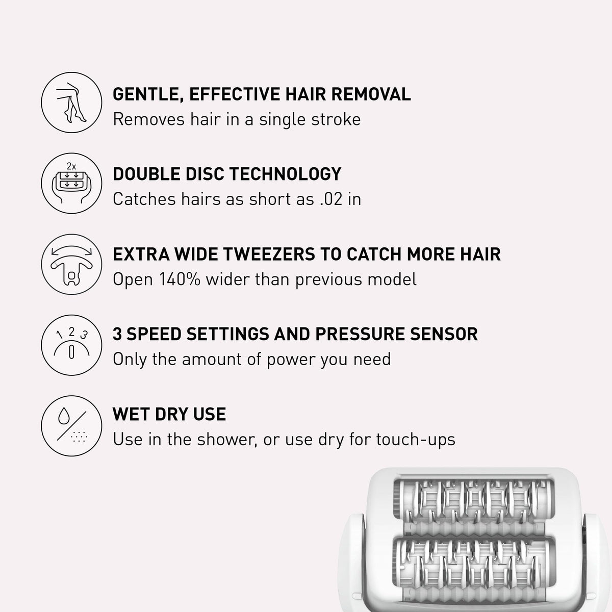 Panasonic pivoting head detail following body contours for smoother epilation