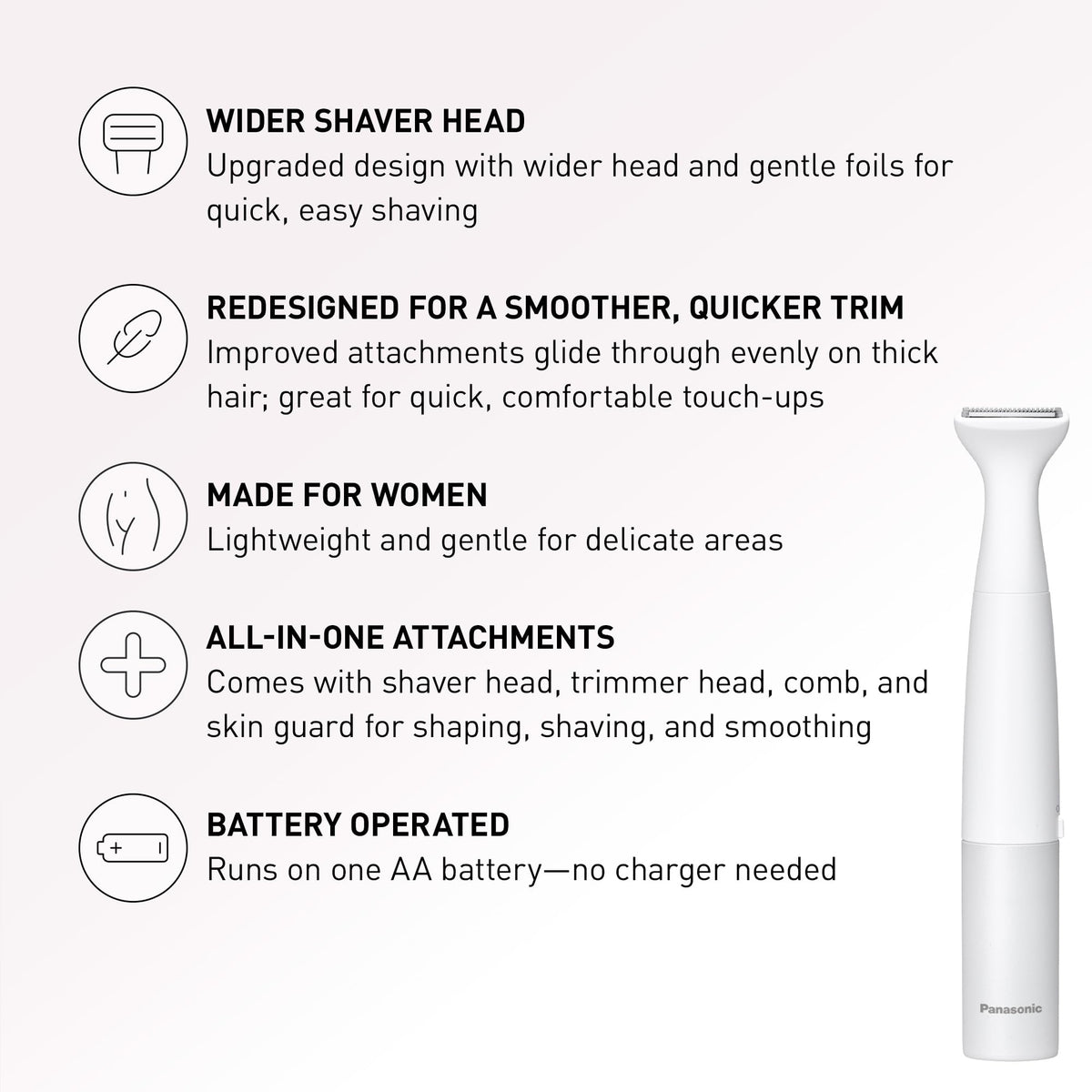 Panasonic close-up of wider shaver head highlighting faster, closer shaving