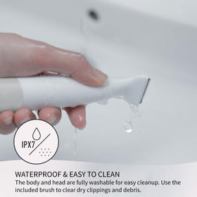 Panasonic groomer being used in the shower showing waterproof convenience