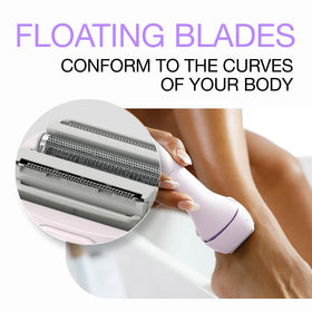 Panasonic shaver in shower use demonstrating waterproof design and quick rinsing