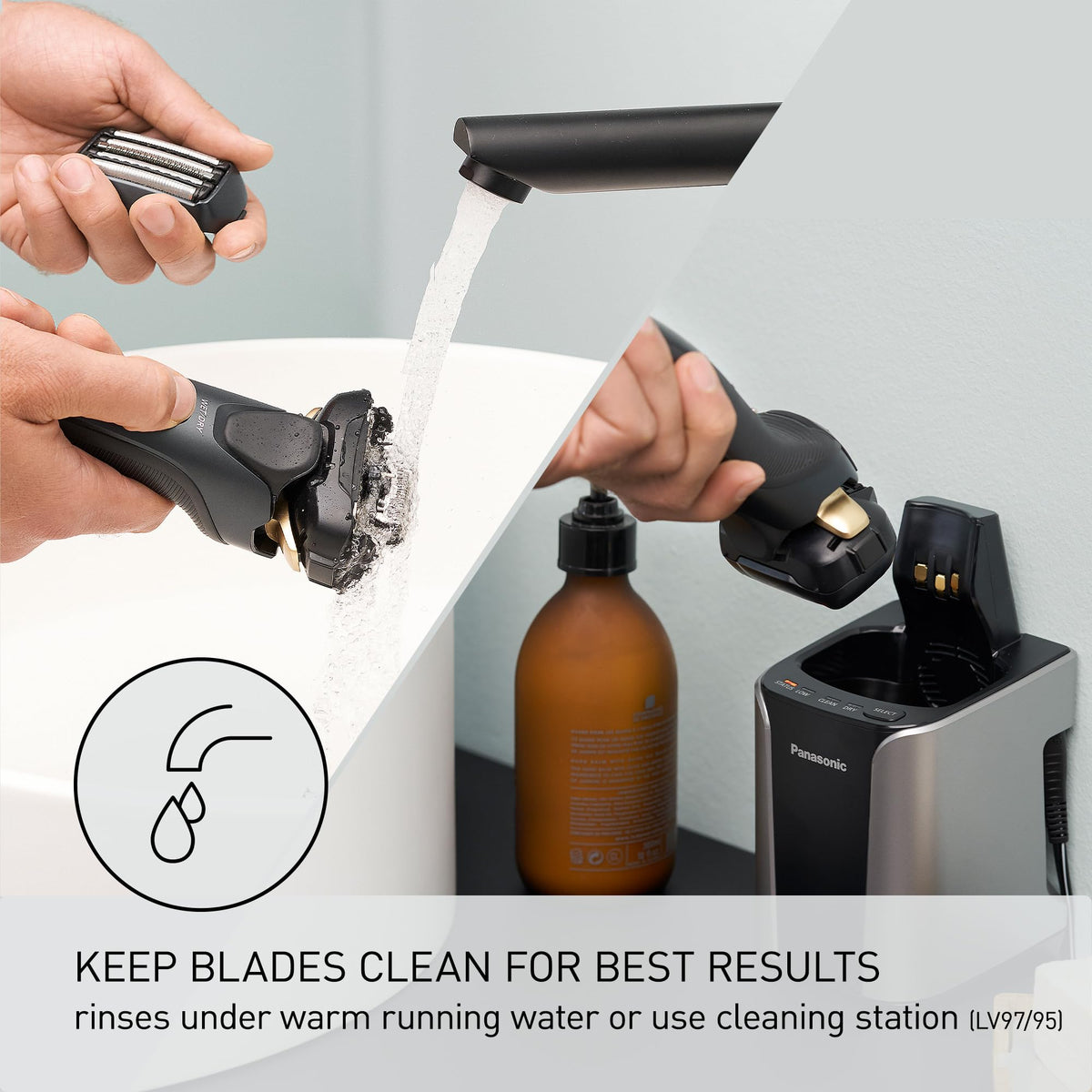 Panasonic ARC5 in use on face showing smoother, comfortable shave