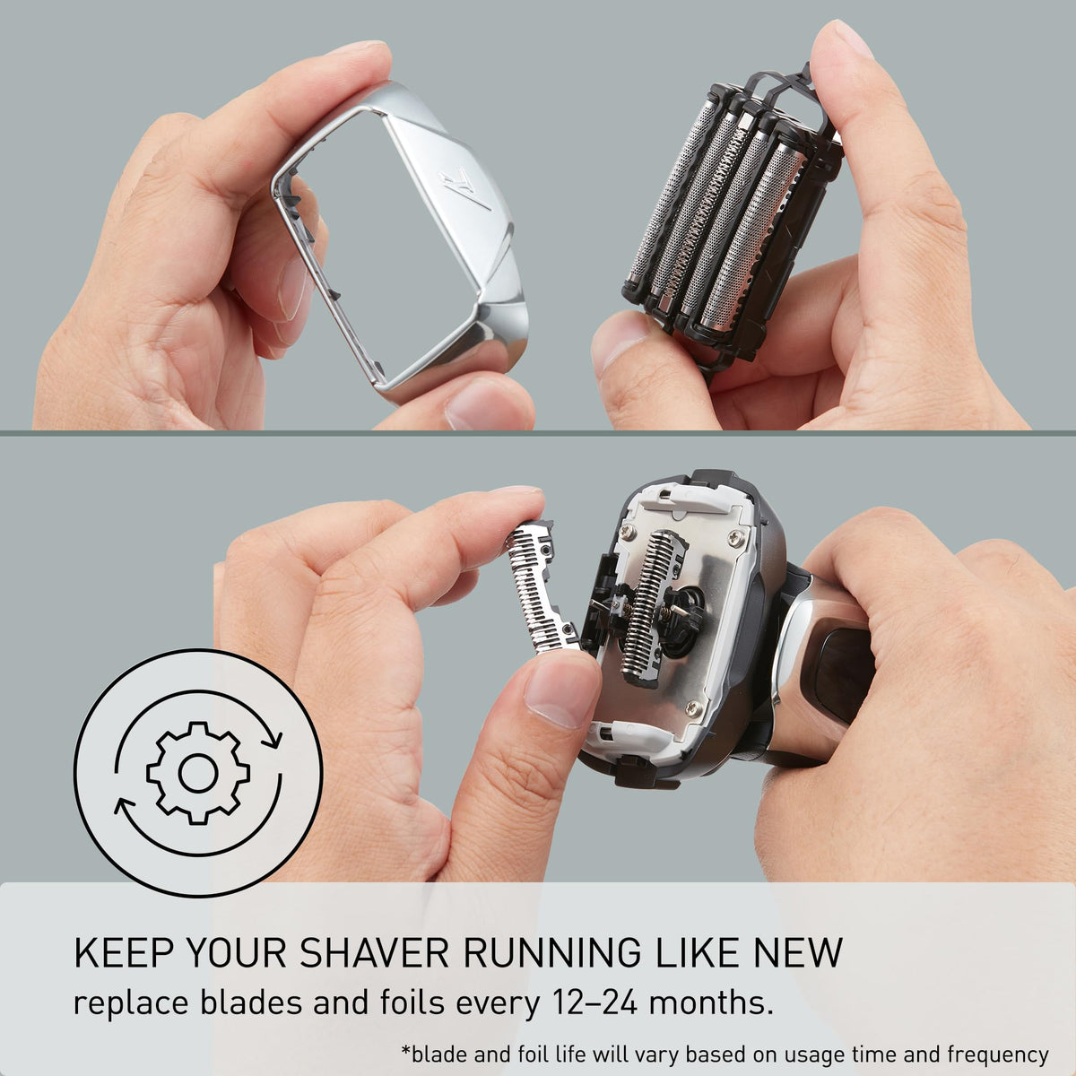 Panasonic installation step with shaver head open for easy snap-in