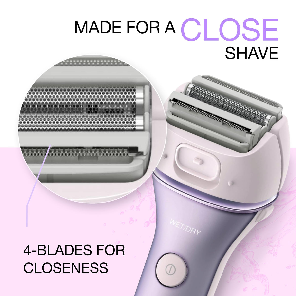 Panasonic close-up of four floating blades and dual foils for faster, closer shave
