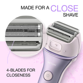 Panasonic close-up of four floating blades and dual foils for faster, closer shave
