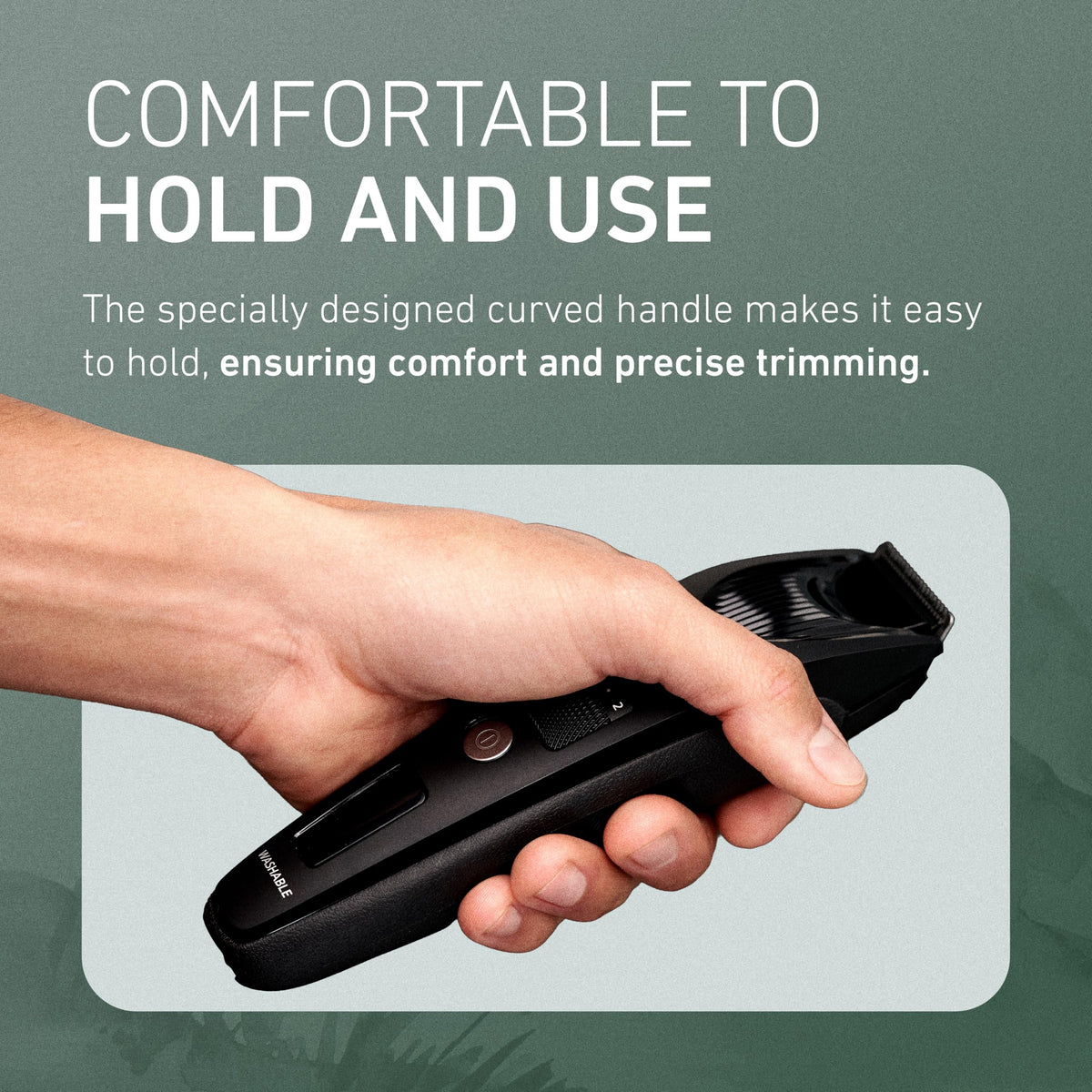 Panasonic trimmer beside a passport demonstrating travel-friendly size and portability