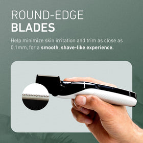Panasonic trimmer with three comb attachments displayed for adjustable lengths