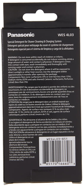 Panasonic close-up of single WES4L03 sachet highlighting easy pour feature