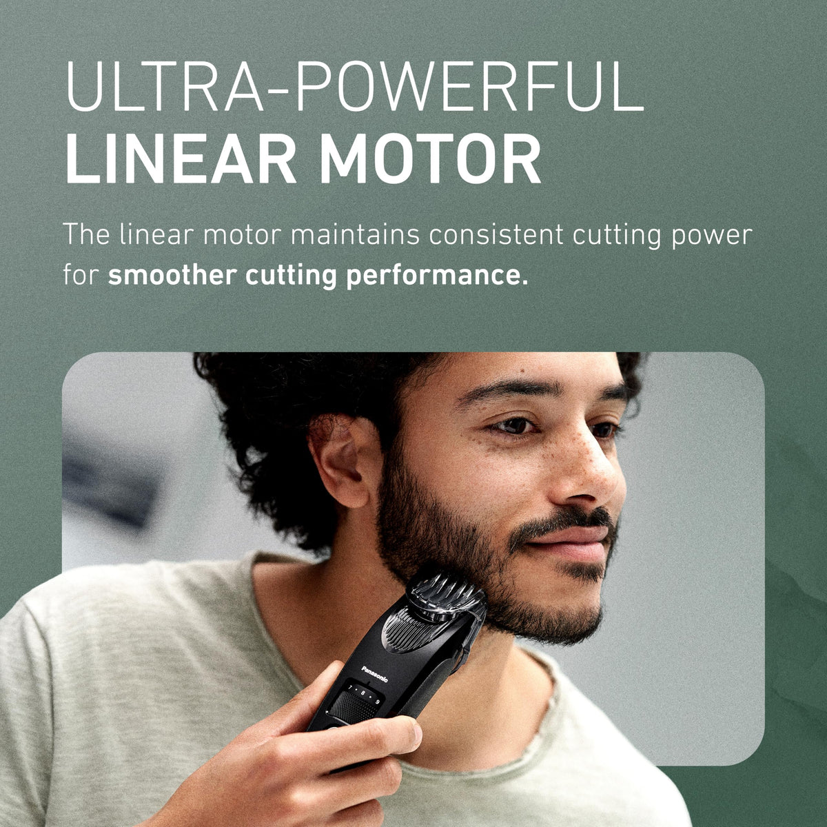 Panasonic trimmer fitted with comb attachment showing adjustable length settings benefit