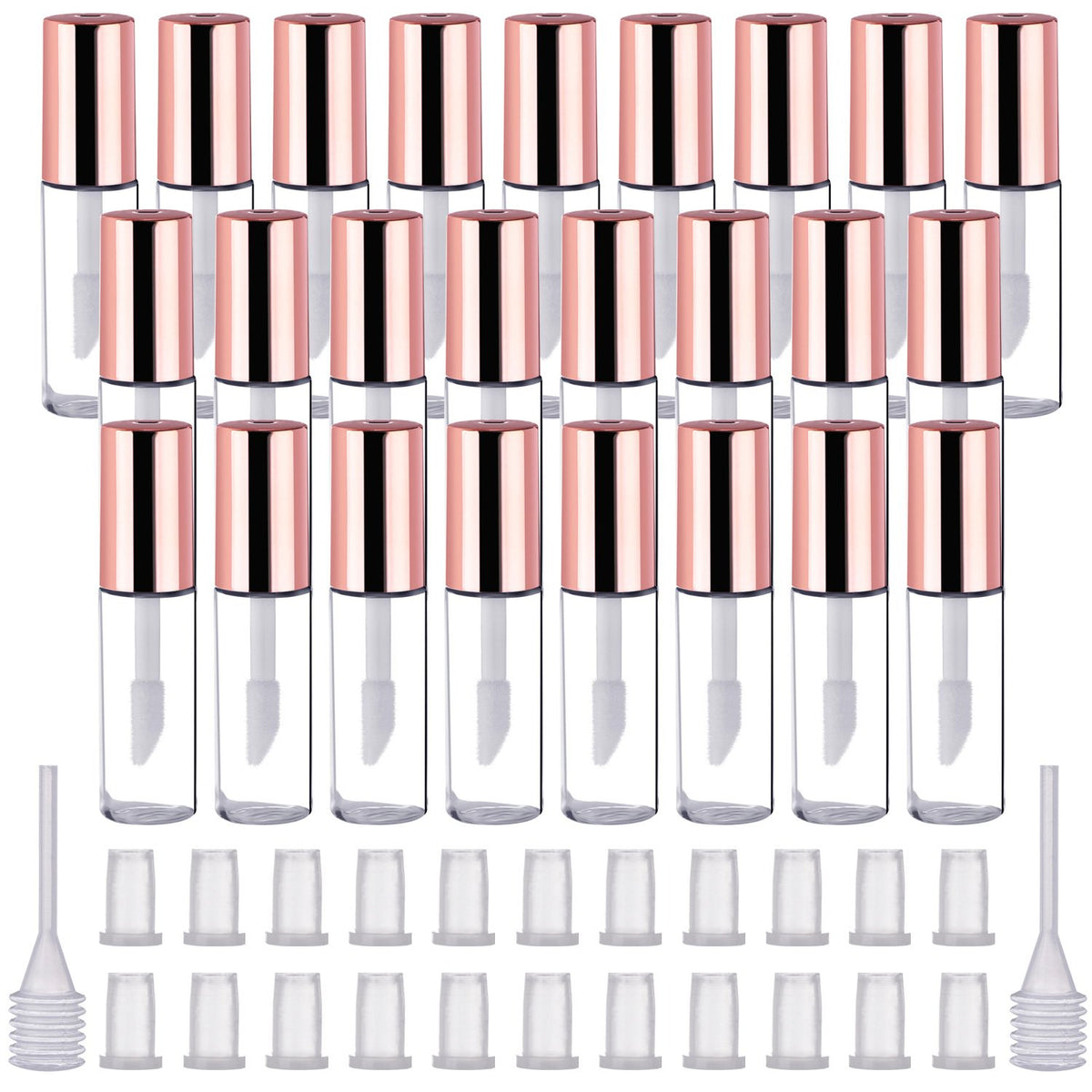 Pangda front view of clear mini lip gloss tubes showing portability and visibility
