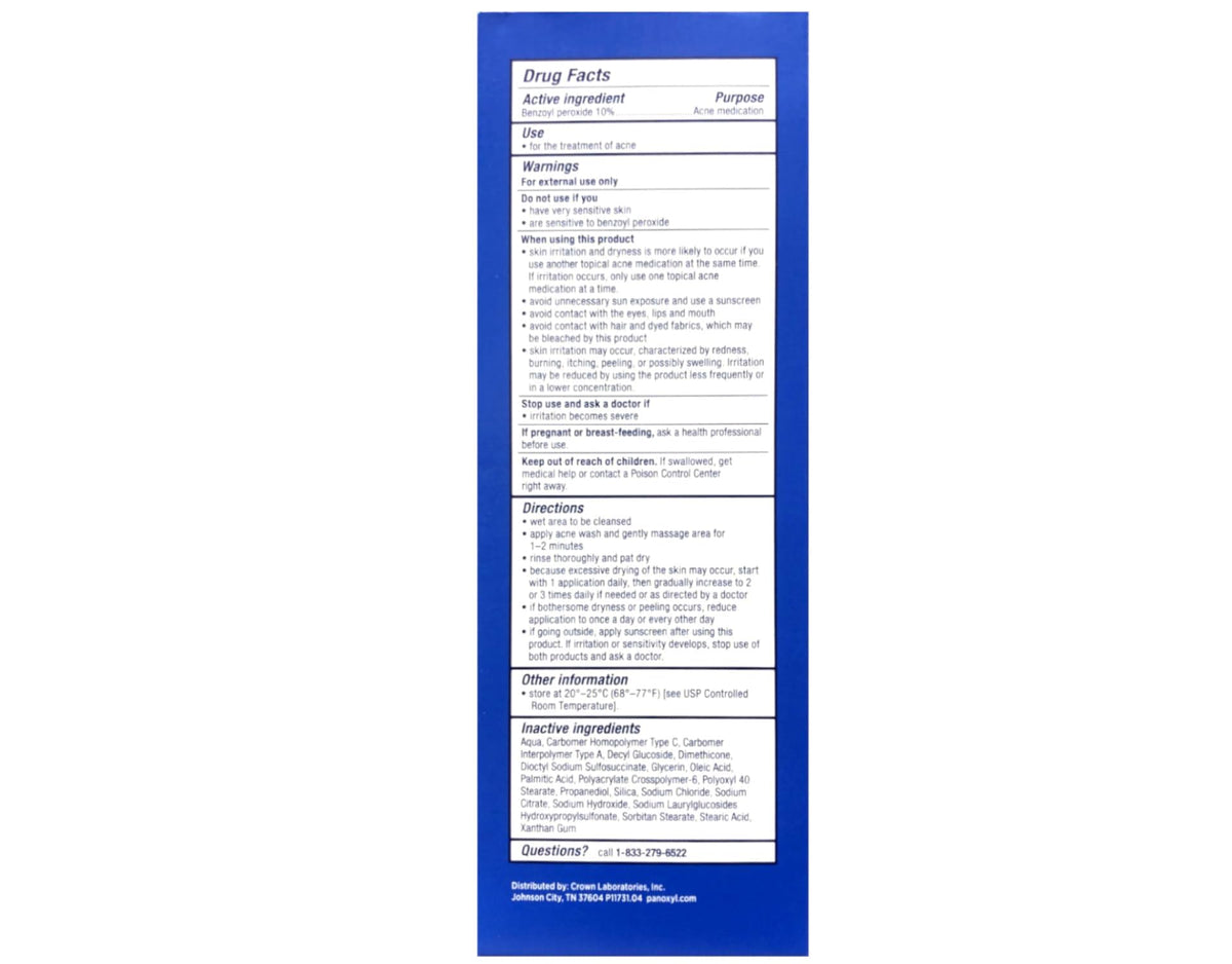 PanOxyl back label and ingredients view for ingredient transparency