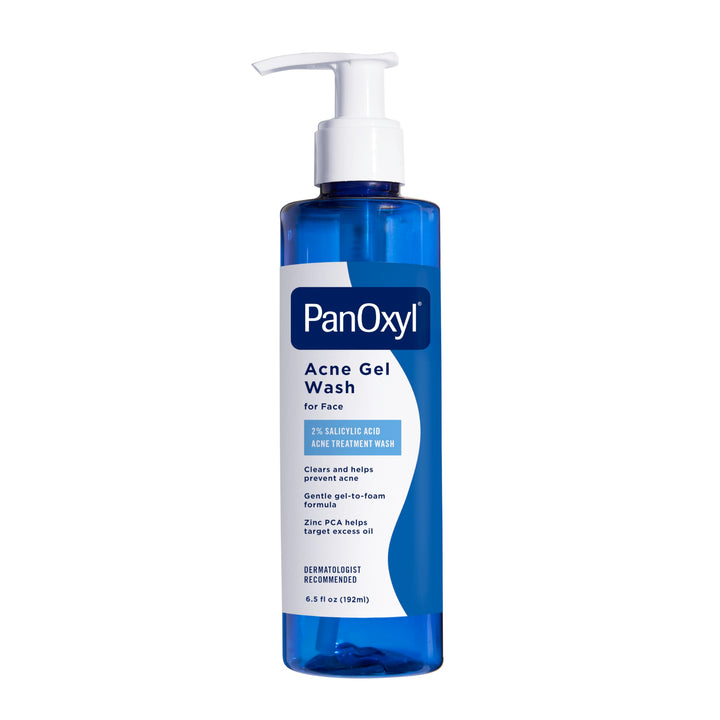 PanOxyl front packaging showing 6.5oz bottle and branding benefits
