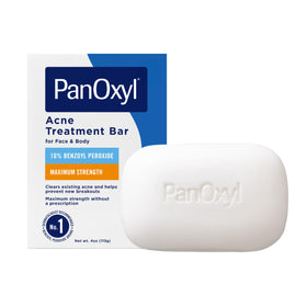 PanOxyl front packaging showing the maximum strength acne bar and clear labeling