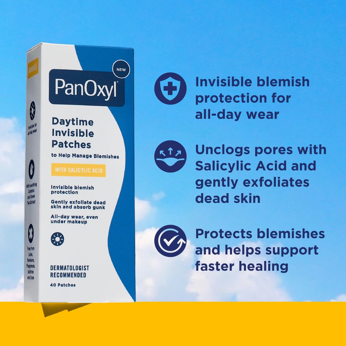 PanOxyl close-up of patch texture highlighting thin clear film and discreet wear