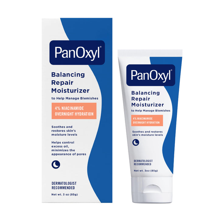 PanOxyl PM front packaging showing jar and branding for nighttime repair