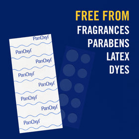 PanOxyl label close-up listing fragrance-free and free-from ingredients benefits