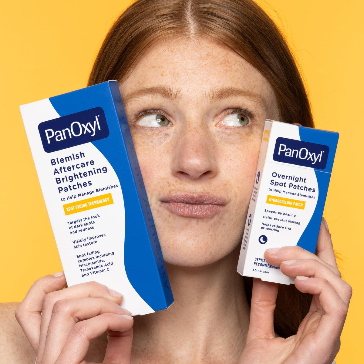 PanOxyl patch on nightstand indicating overnight use convenience and protection
