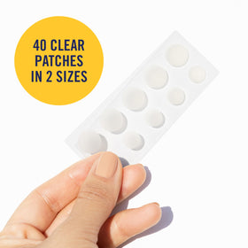 PanOxyl patch applied to blemish on cheek demonstrating discreet overnight coverage