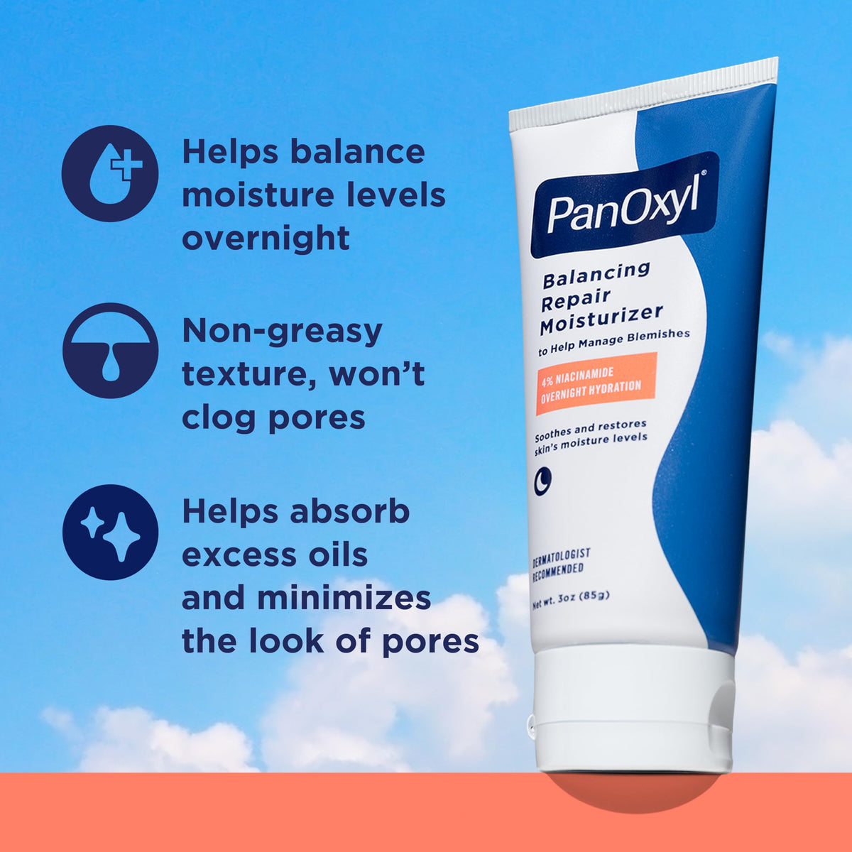 PanOxyl PM texture close-up revealing lightweight gel-cream for fast absorption