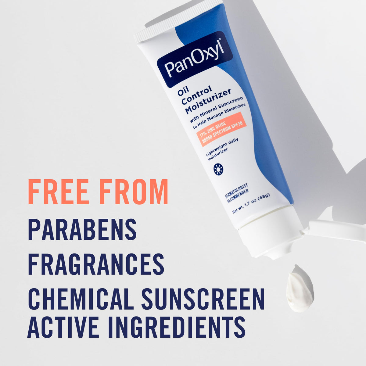 PanOxyl tube beside common objects showing 1.7 oz size and travel-ready portability