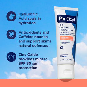 PanOxyl sheer formula texture close-up demonstrating lightweight, non-greasy finish